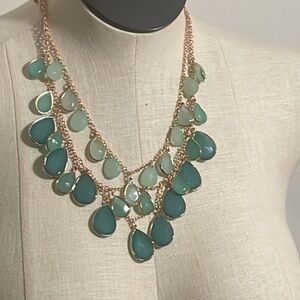 Massini necklace Turquoise Aqua 2-Tier Faceted Teardrop goldtone Statement New